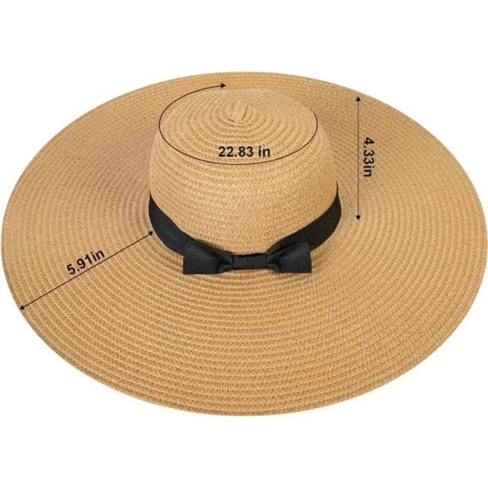 Womens Sun Hat UV Protection Wide Brim Beach Hat Floppy Foldable Straw Hats - Picture 4 of 7